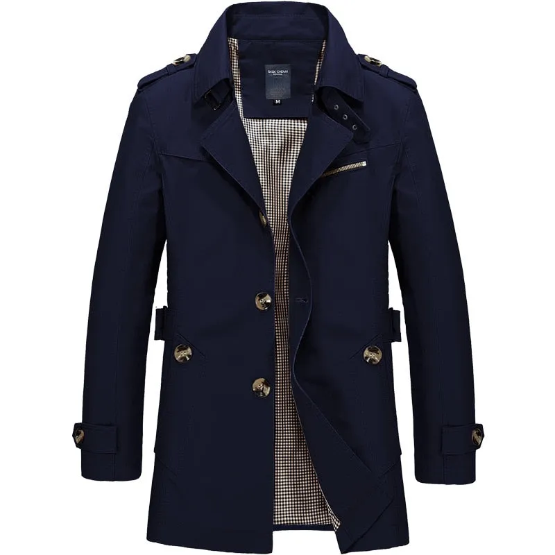 Men Trench Coat Jackets Casual Outwear Windbreaker Jacket Slim Lapel Long Coats