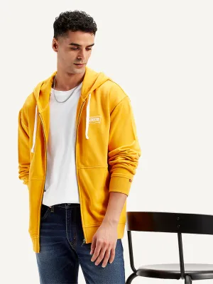 Men's Solid Mustard Hooded Sweatshirt