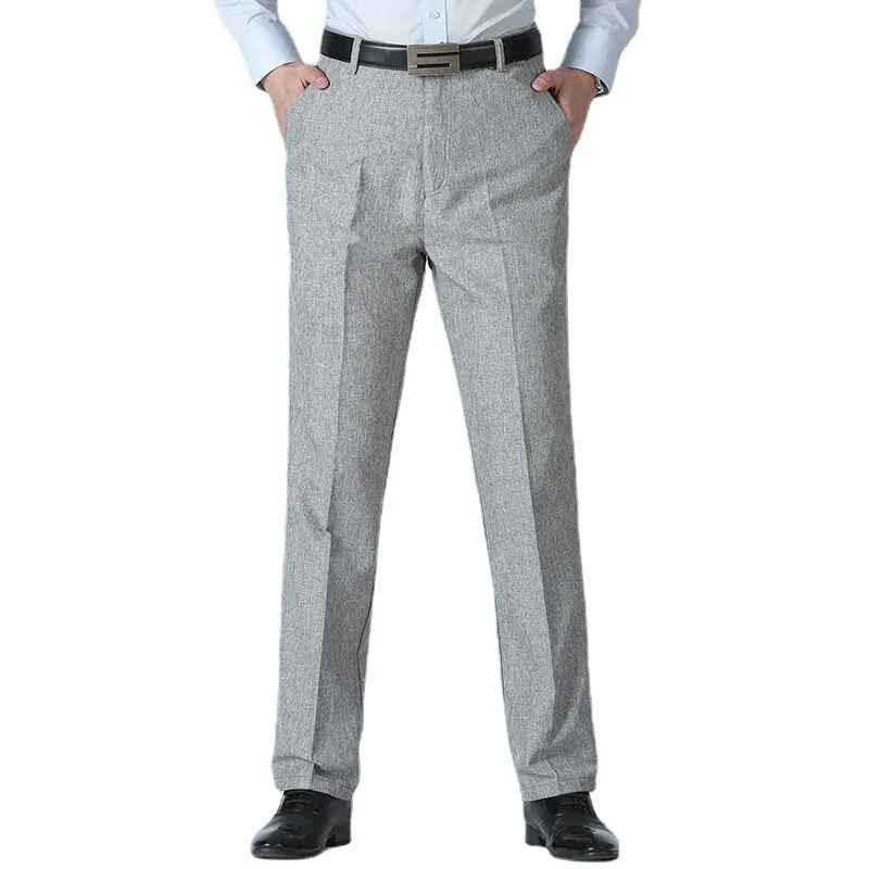 Men's Summer Breathable Linen Casual Pants Solid Color Middle Aged Loose Straight Trousers