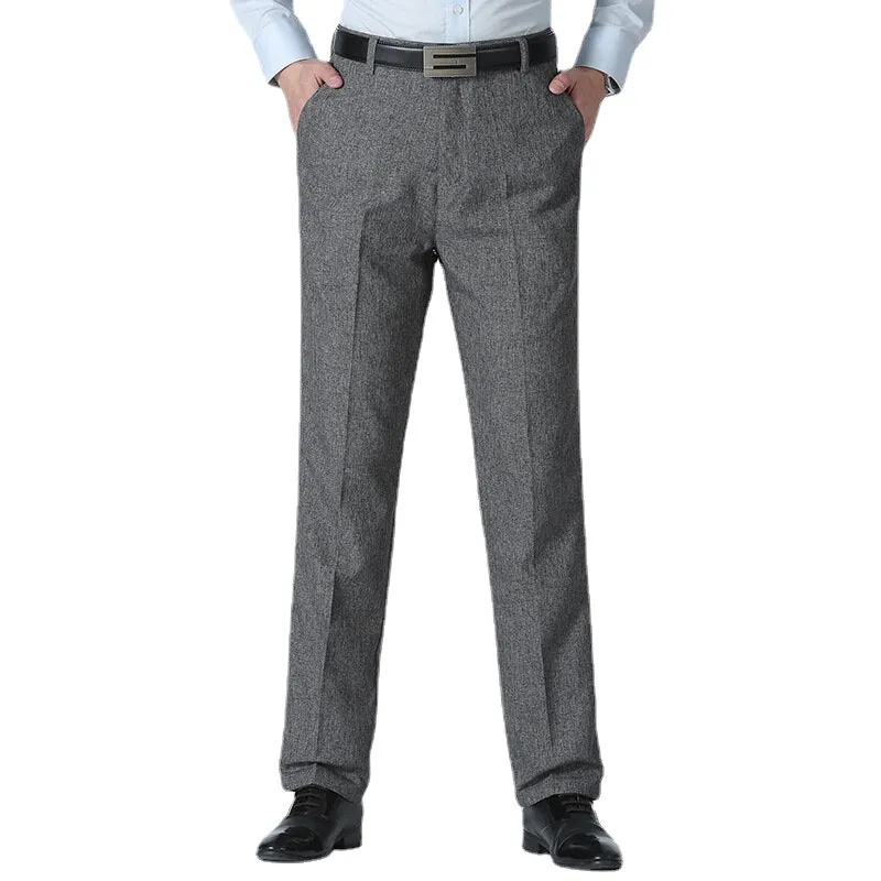 Men's Summer Breathable Linen Casual Pants Solid Color Middle Aged Loose Straight Trousers