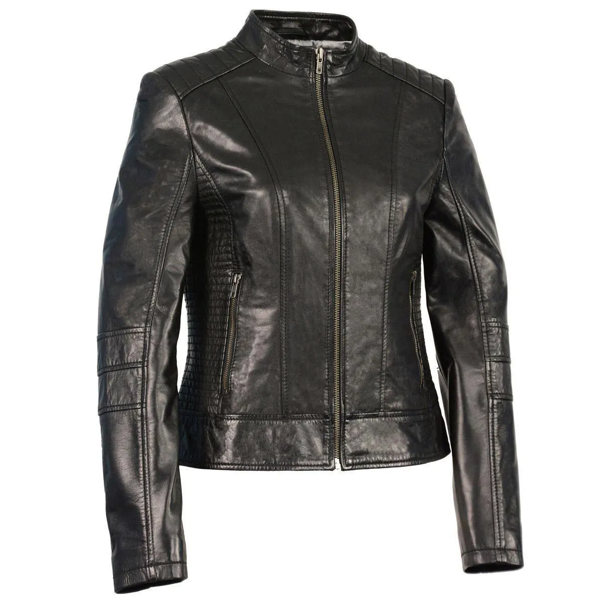 Milwaukee Leather Women's Zip Front Stand Up Collar Black Leather Jacket SFL2860