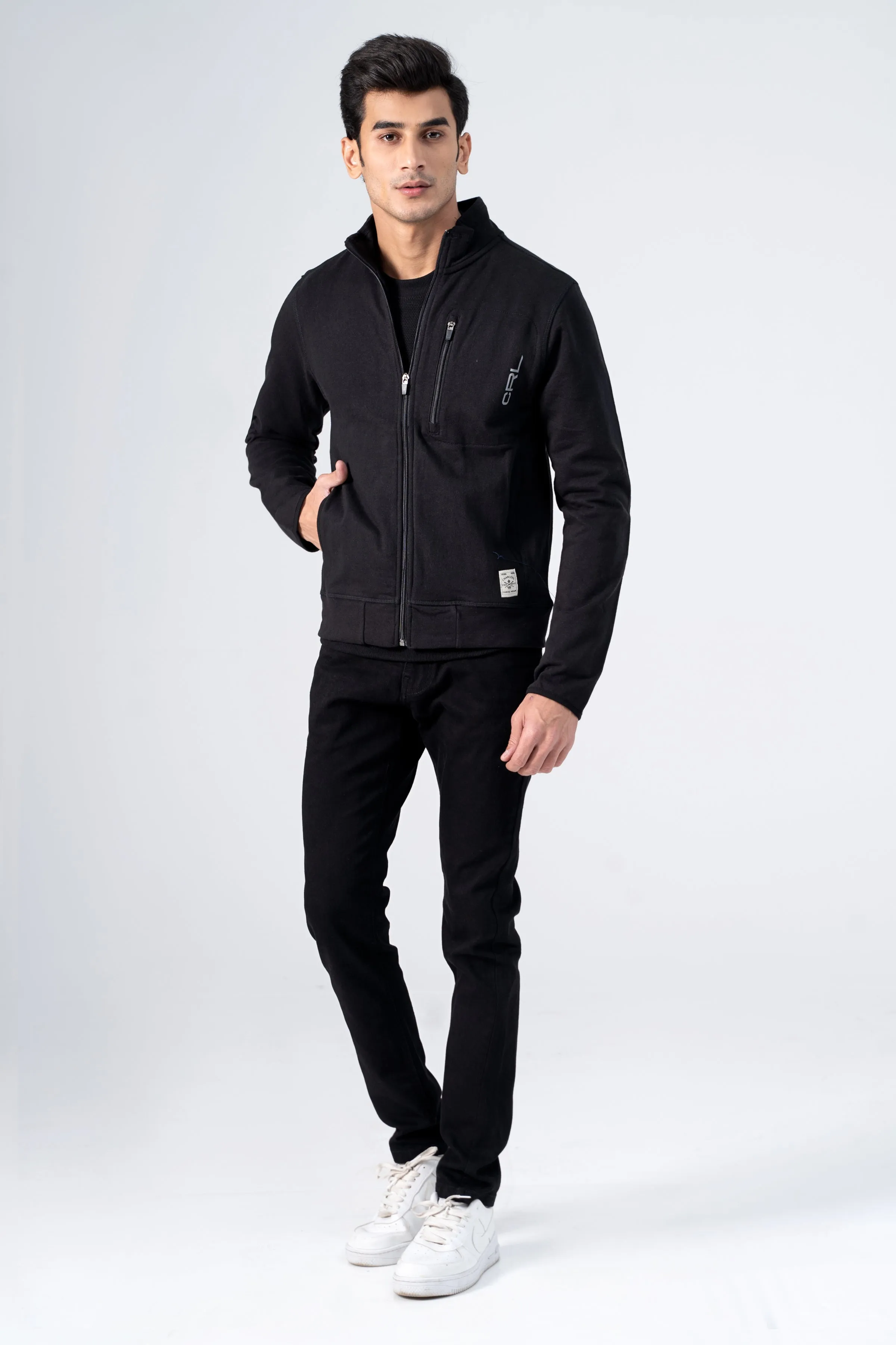 MOCK NECK KNITTED JACKET BLACK