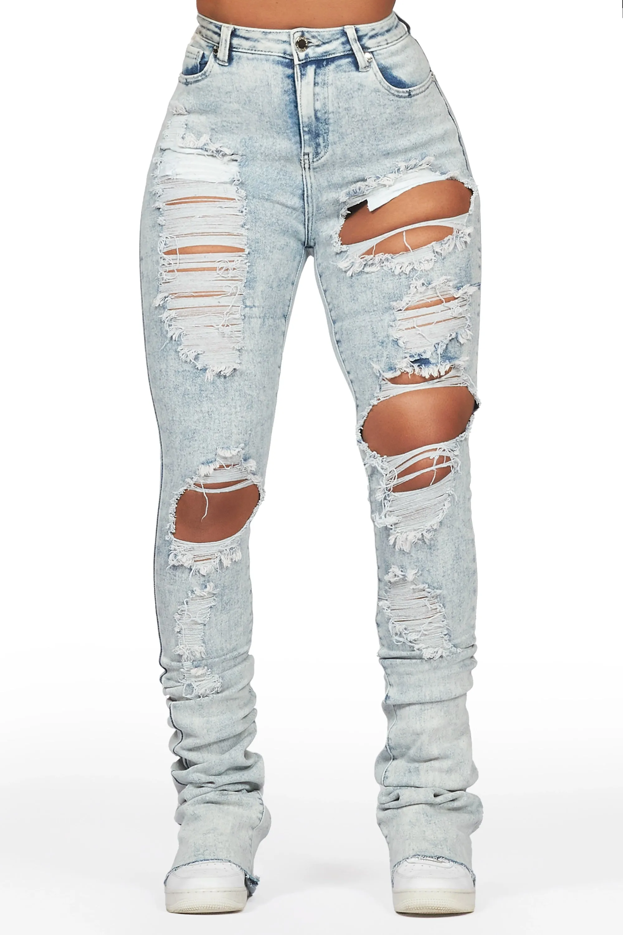 Nadine Dirty Light Wash Distressed Super Stacked Jean