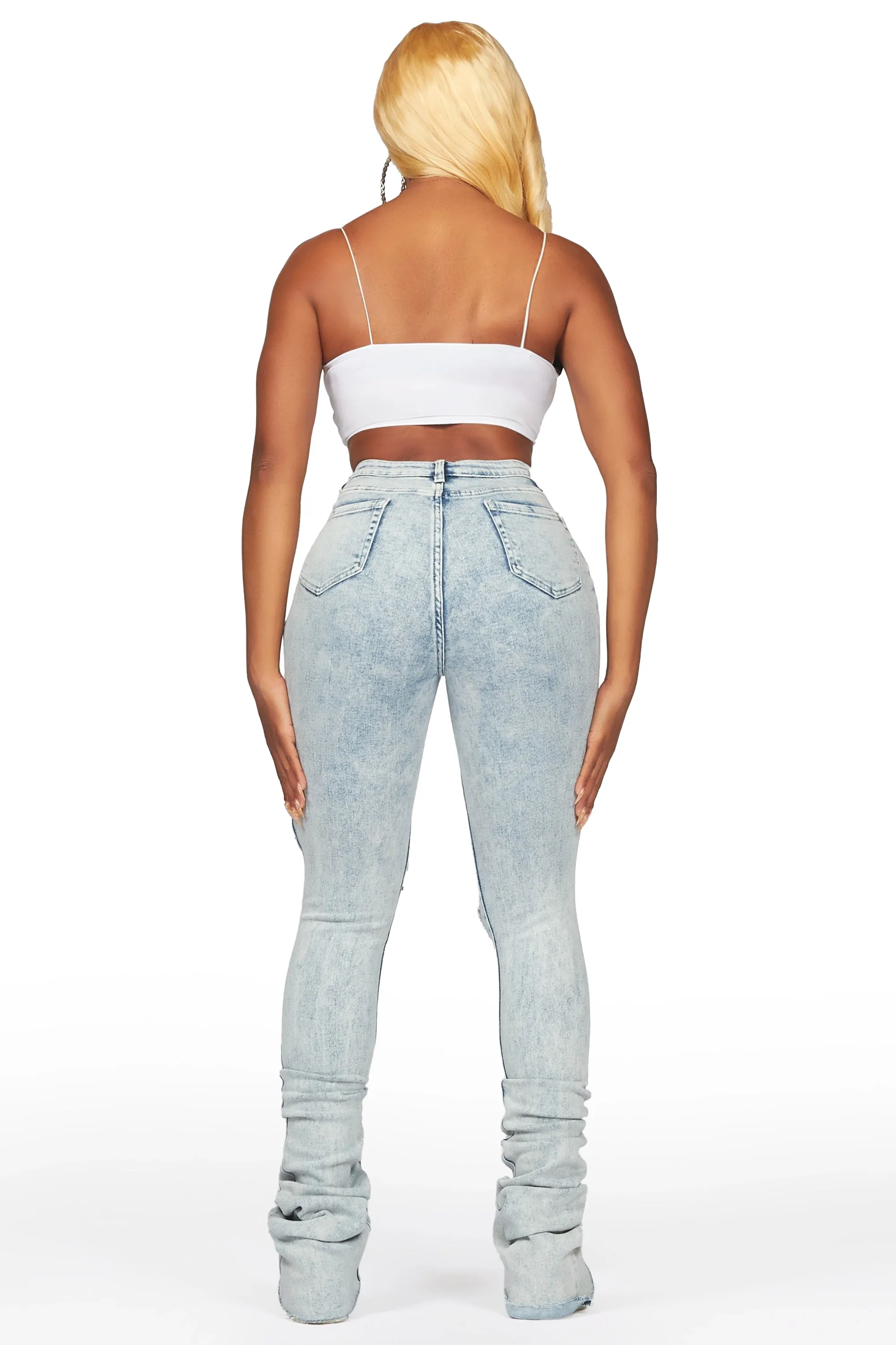 Nadine Dirty Light Wash Distressed Super Stacked Jean