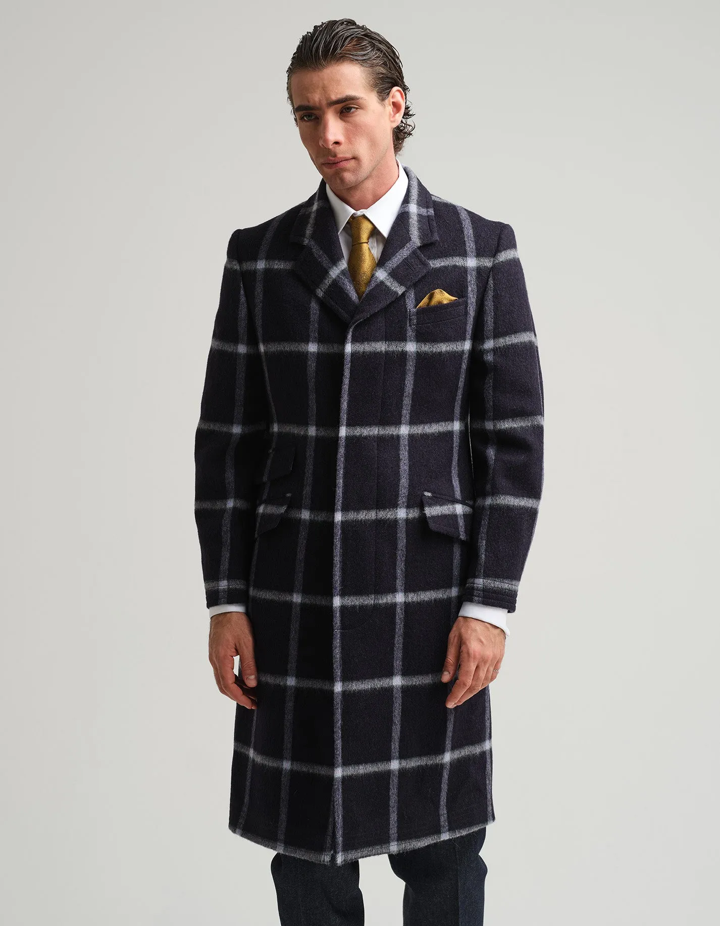 Navy Check Covert Coat