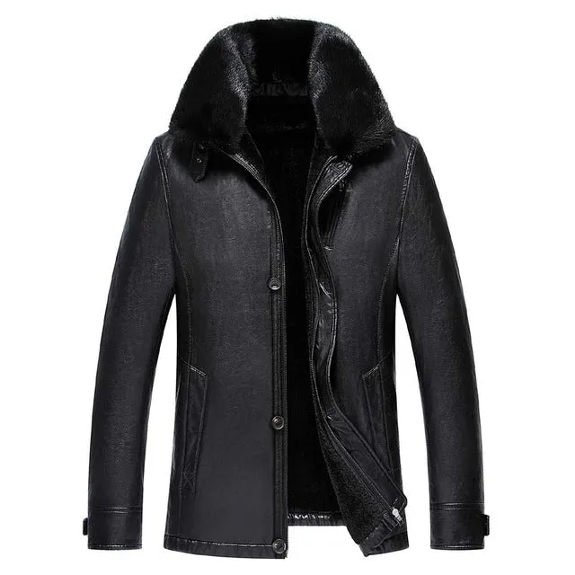 New Winter Warm -20 Degree Russia Men PU Leather Coats