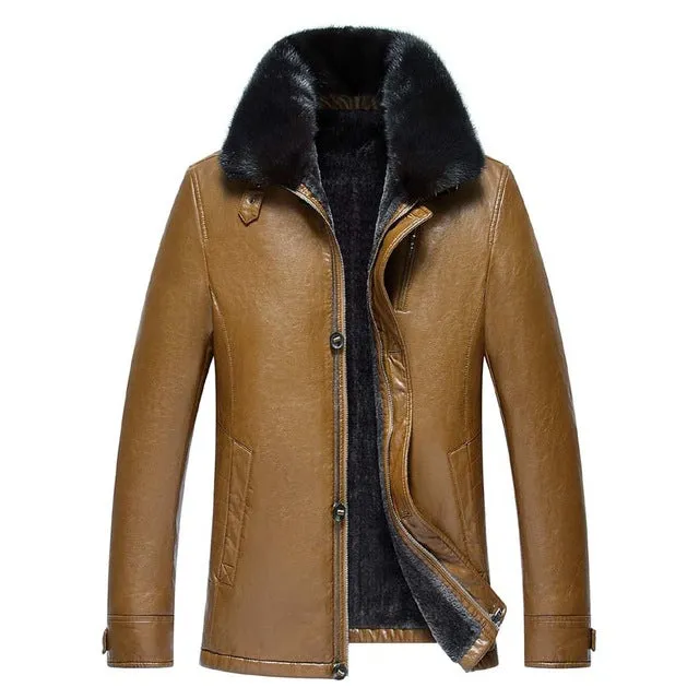 New Winter Warm -20 Degree Russia Men PU Leather Coats