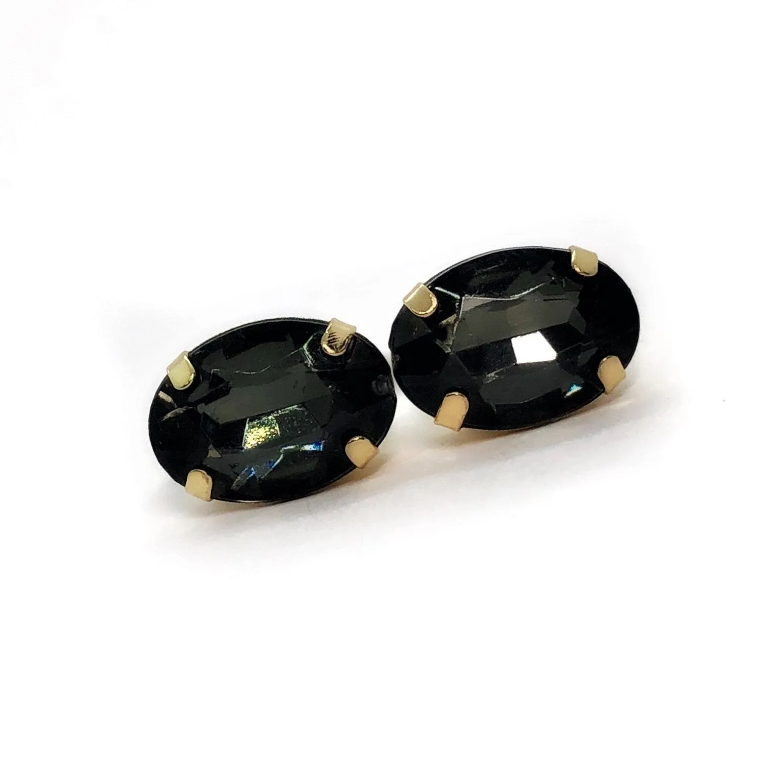 ON SALE - Charcoal Oval Rhinestone Stud Earrings