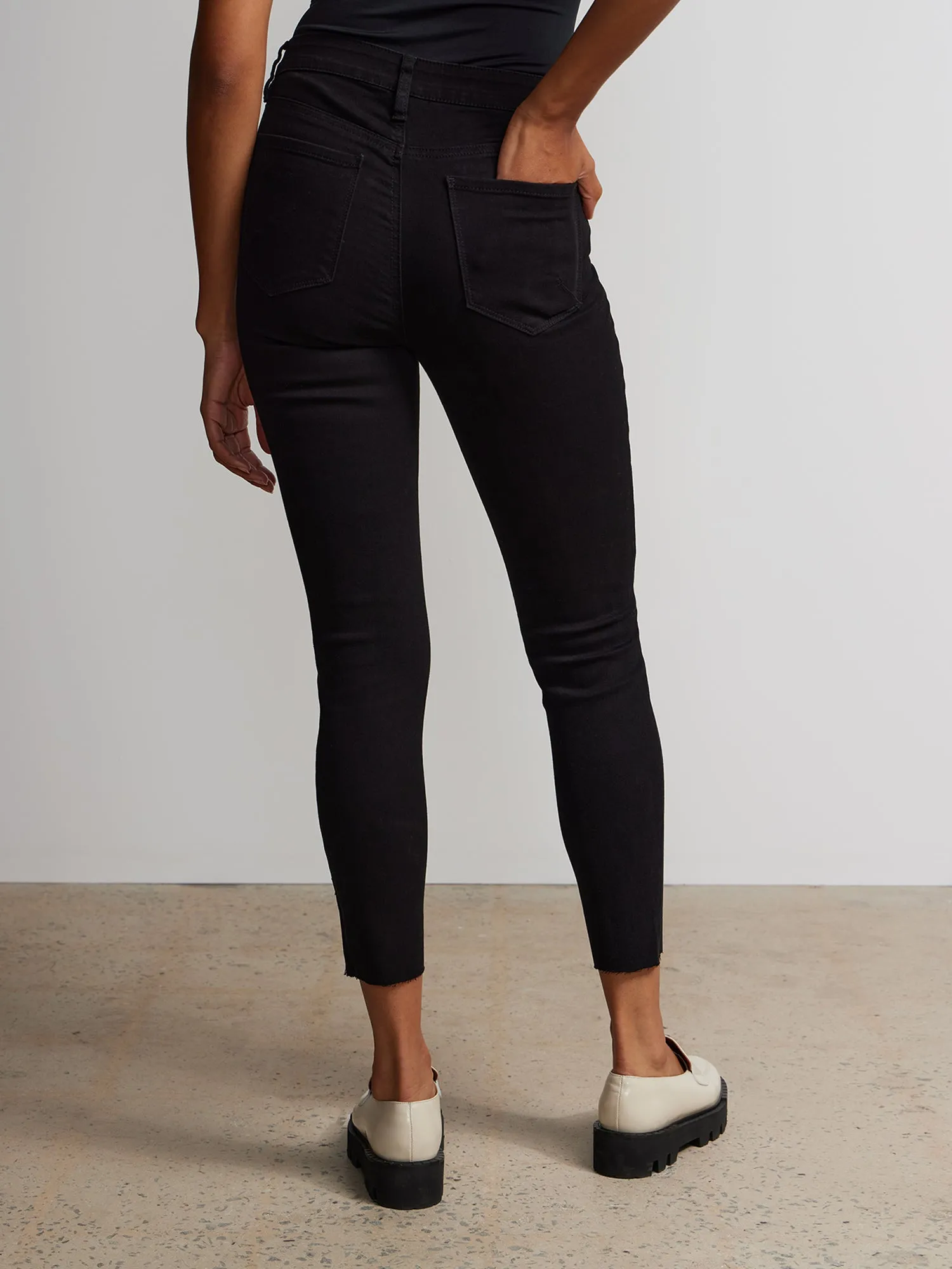 Petite Curvy High Rise Destructed Ankle Skinny Jean - Black