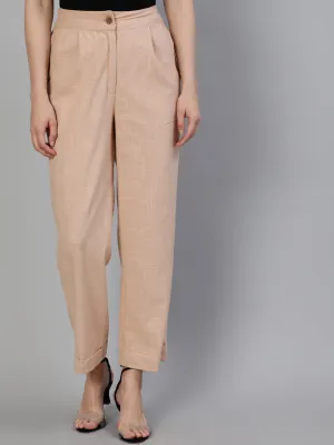 Pink Clay Cotton Slub Straight High Rise Bottom Fold Pants