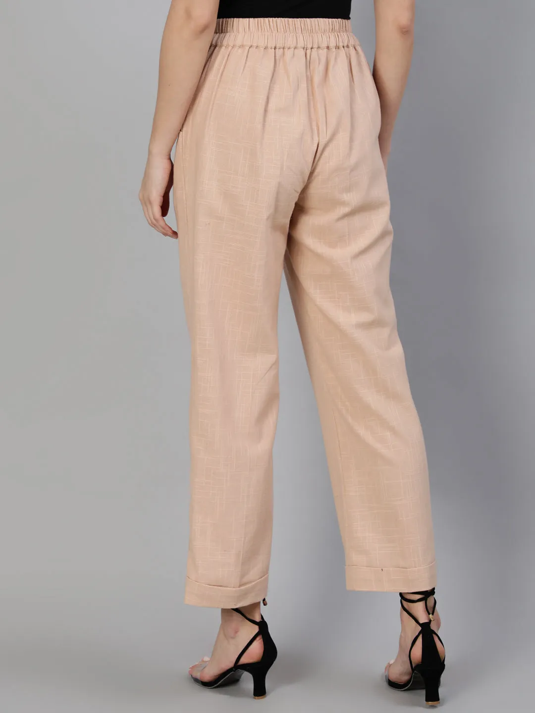 Pink Clay Cotton Slub Straight High Rise Bottom Fold Pants