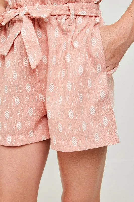 Pink Printed Paperbag Tie Short