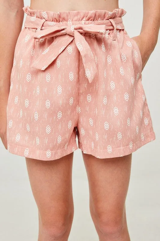 Pink Printed Paperbag Tie Short