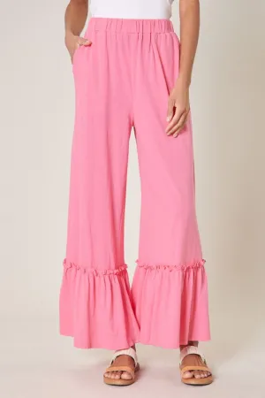 Pink Ryder Ruffle Wide Leg Cotton Knit Pants