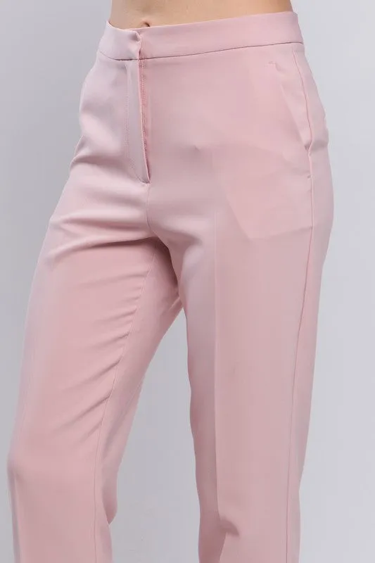 Pink Stone Solid Formal Blazer Pant Slacks