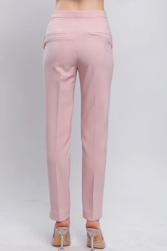 Pink Stone Solid Formal Blazer Pant Slacks