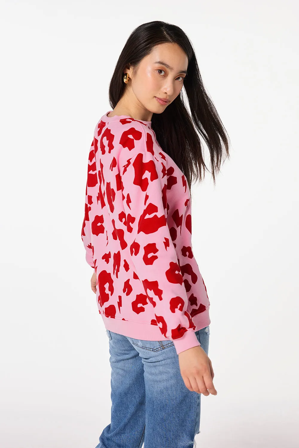 Pink with Red Mega Leopard Oversized Sweatshirt