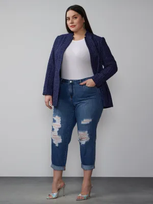 Plus Curvy Mid Rise Destroyed Jeans