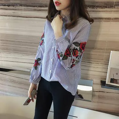 Plus Size - Women Blouses Ladies Floral Embroidery Blouse (US 6-16W)