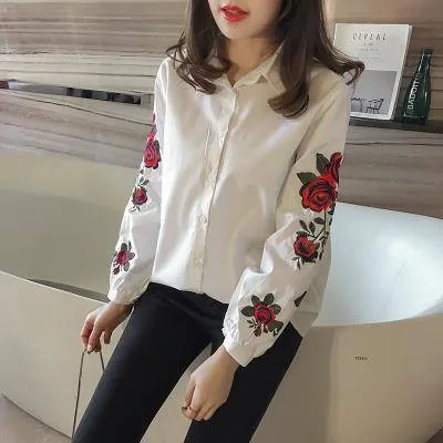 Plus Size - Women Blouses Ladies Floral Embroidery Blouse (US 6-16W)