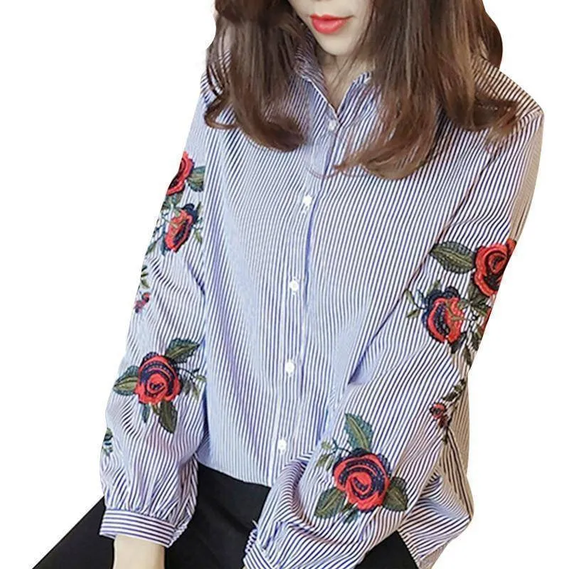 Plus Size - Women Blouses Ladies Floral Embroidery Blouse (US 6-16W)