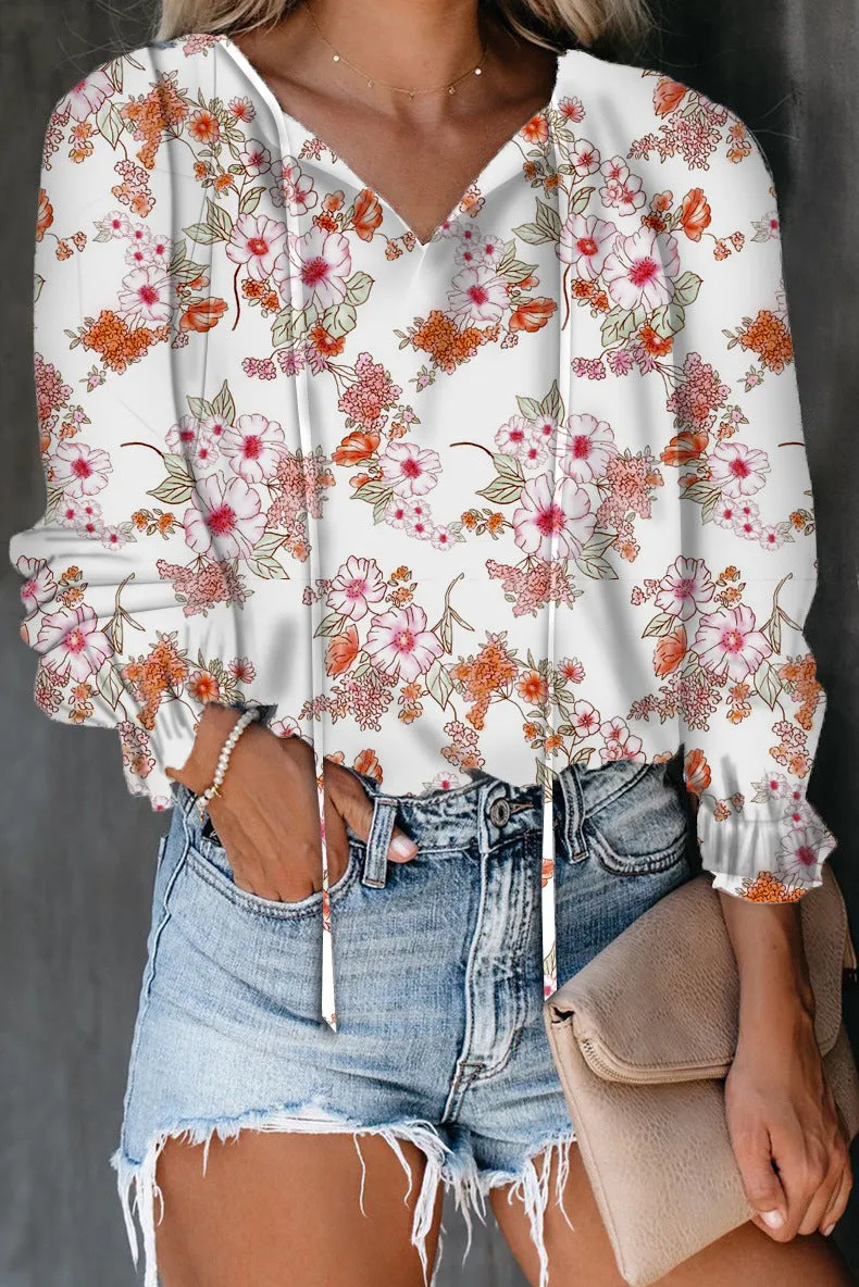 Printed shirt v-neck long-sleeved t-shirt