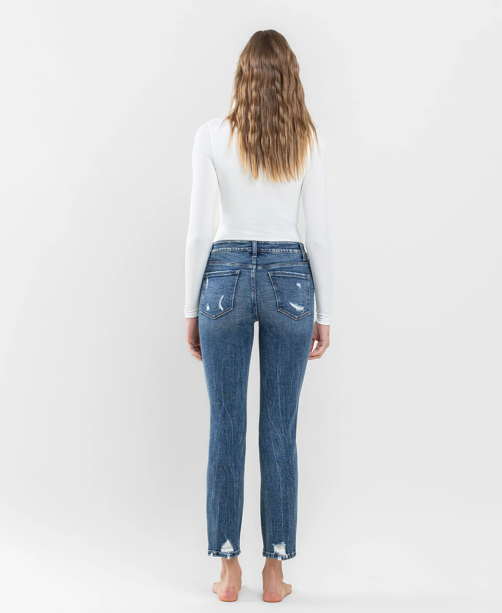 Providence - Mid Rise Distressed Crop Slim Straight Jeans