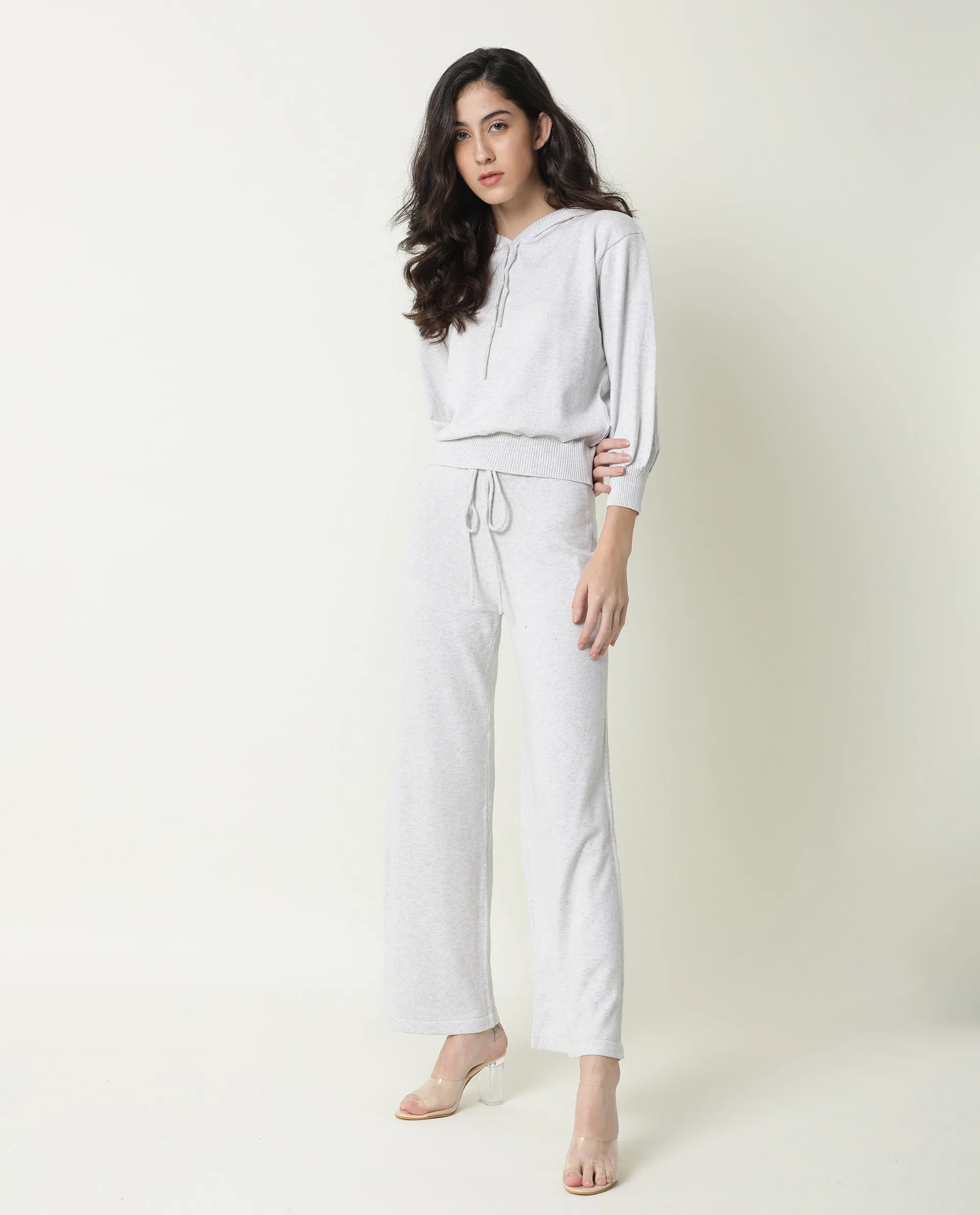 Rareism Women Finn Track Off White Cotton Fabric Flared Solid Mid Rise Ankle Length Track Pant