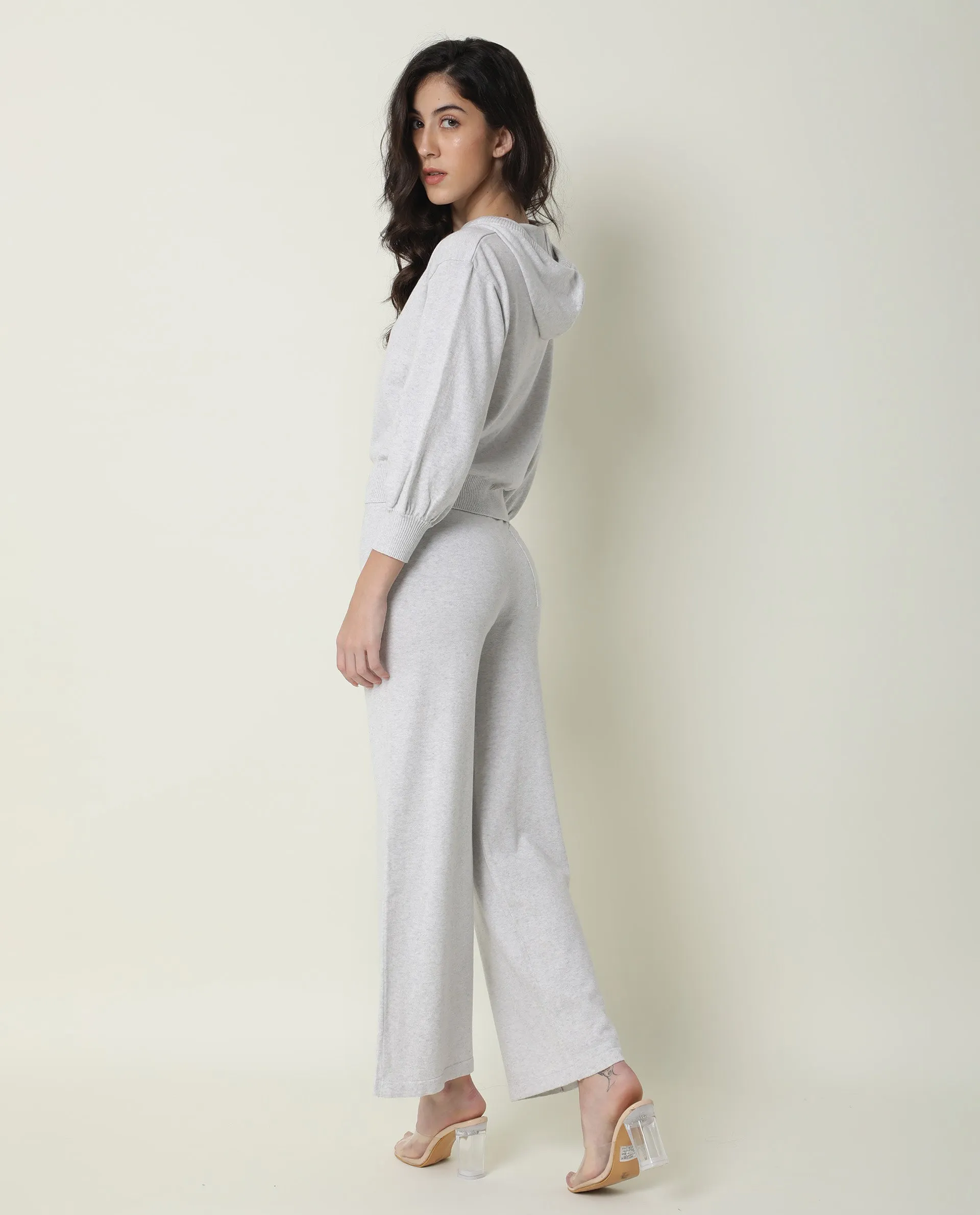 Rareism Women Finn Track Off White Cotton Fabric Flared Solid Mid Rise Ankle Length Track Pant