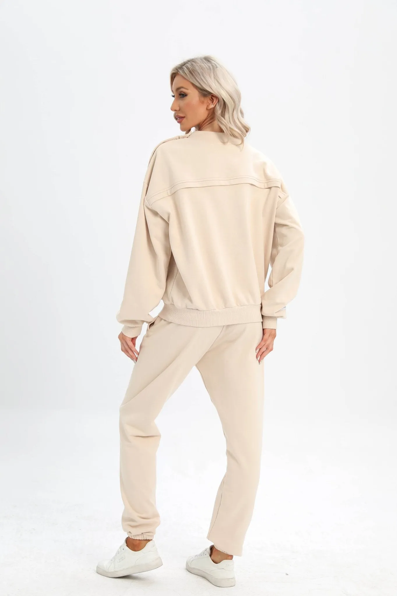 Relaxed Two-way Oversized Sweatshirt - Cosmic Latte