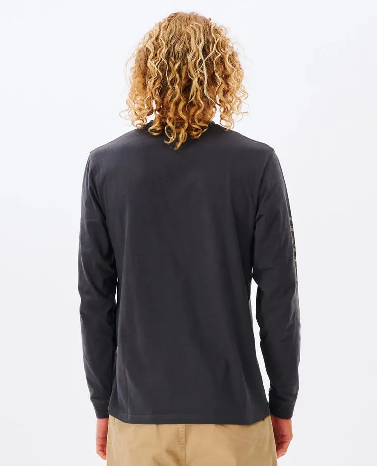 Rip Curl Fade Out Icon L/S Tee-Washed Black/Moss