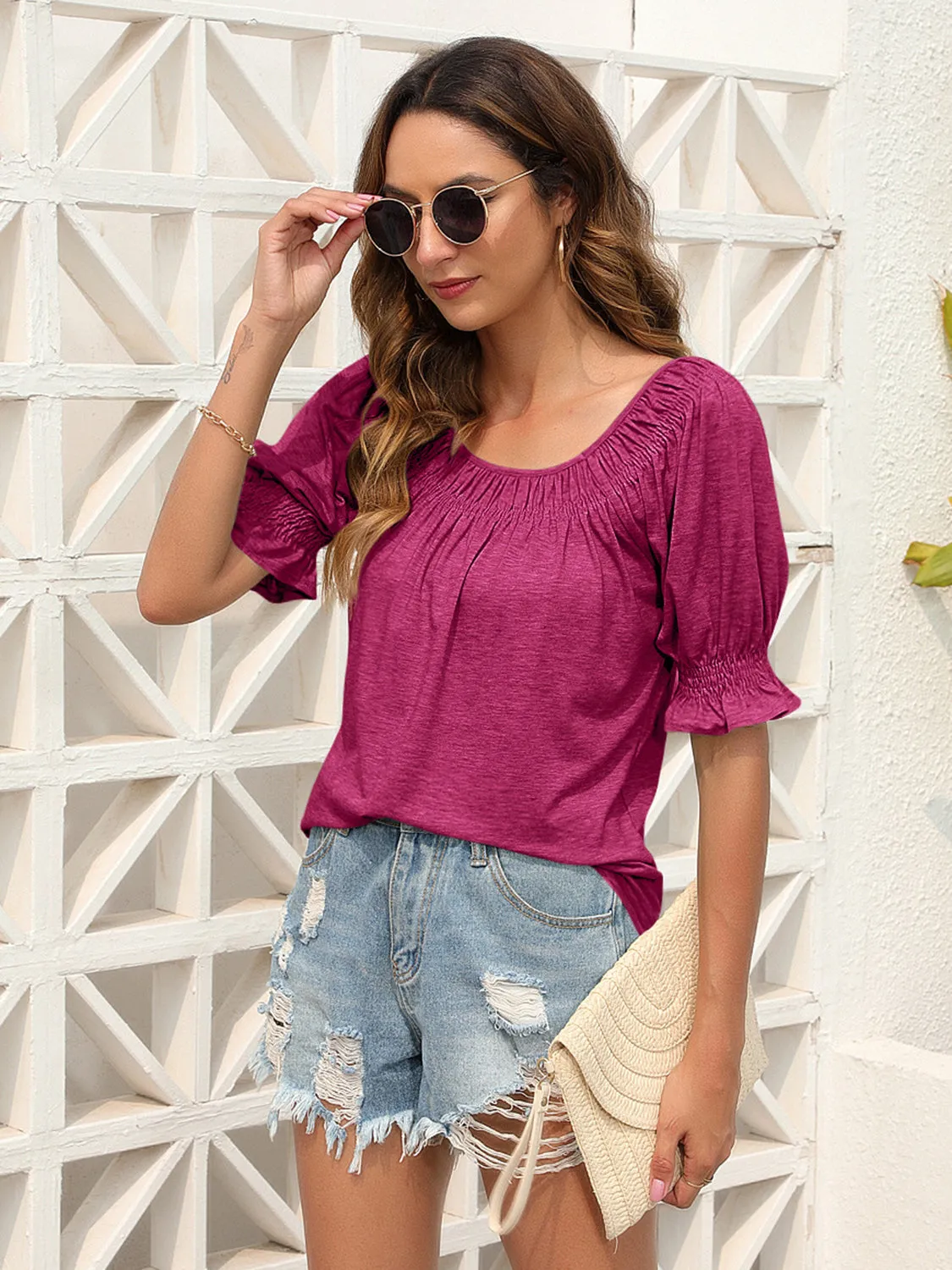 Ruched Short Sleeve Blouse