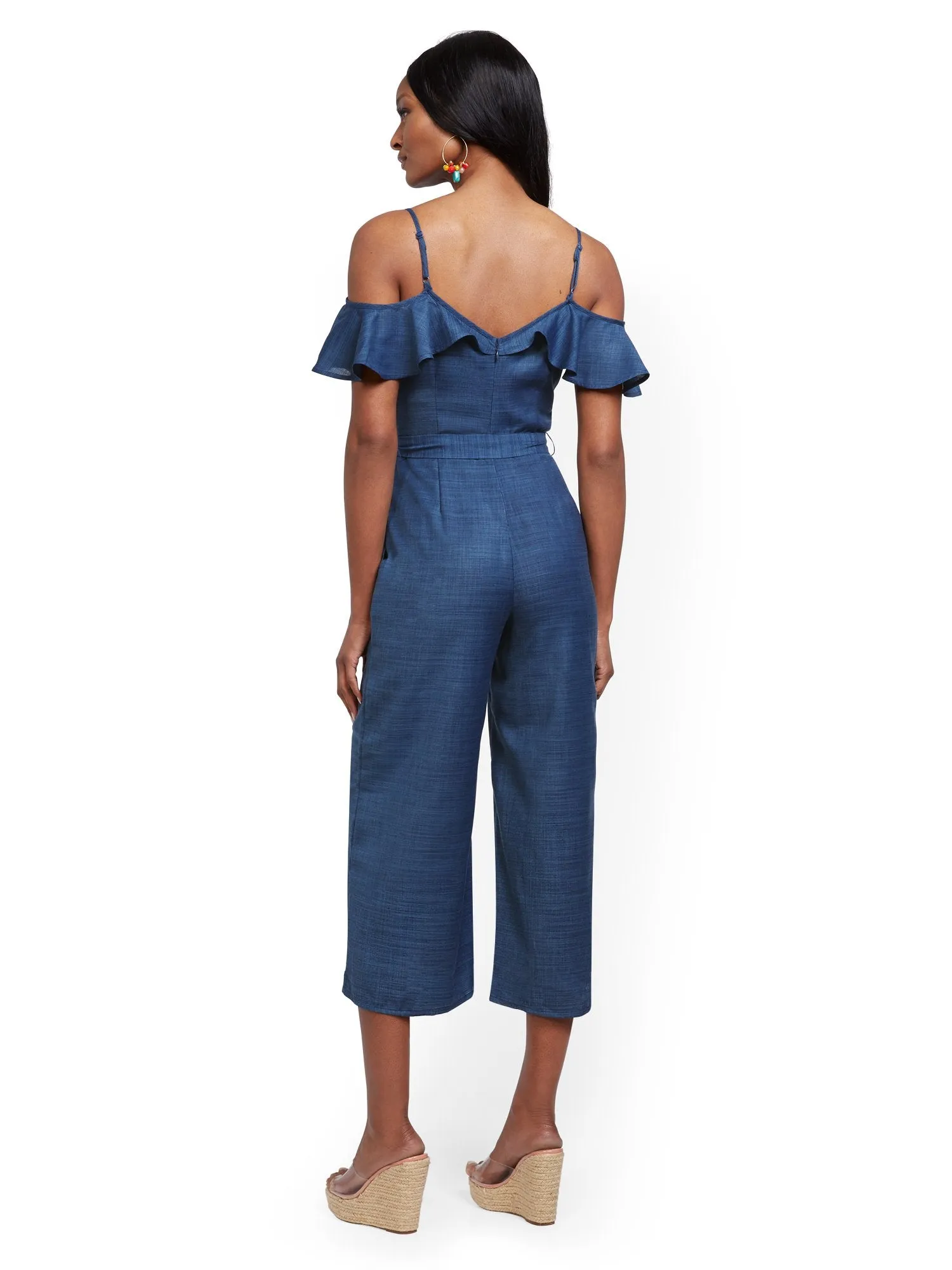 Ruffled Cold-Shoulder Jumpsuit