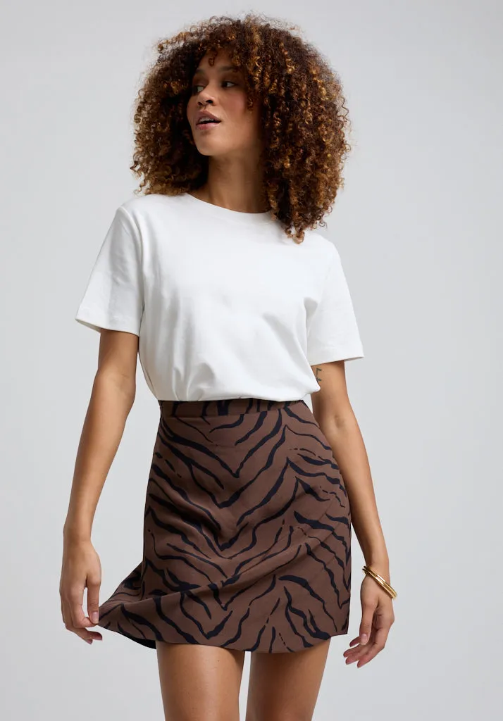 Sadie Flare Tiger Print Mini Skirt In Brown