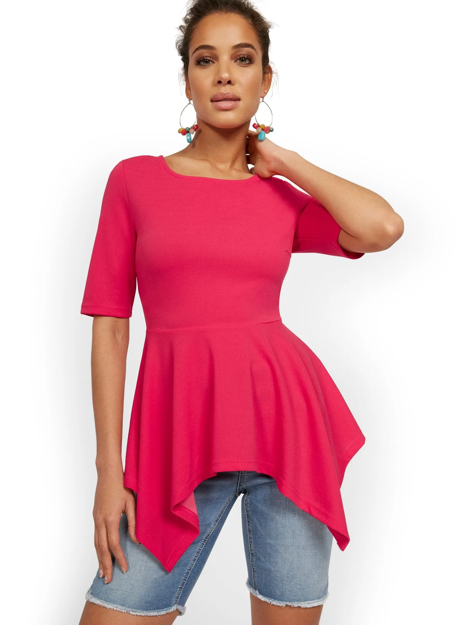 Sharkbite-Hem Elbow-Sleeve Top