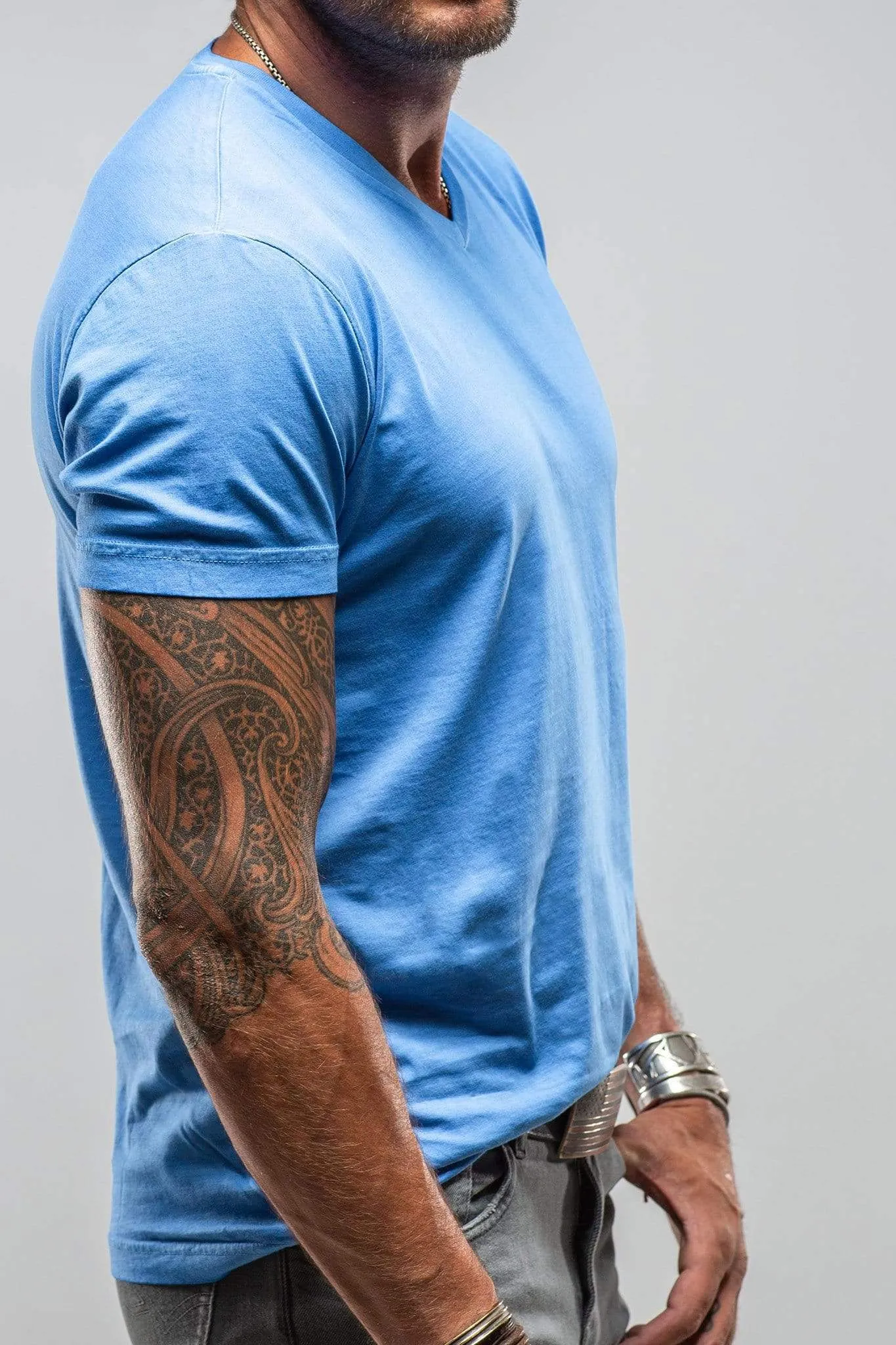 Siena Cotton V Neck Tee In Royal