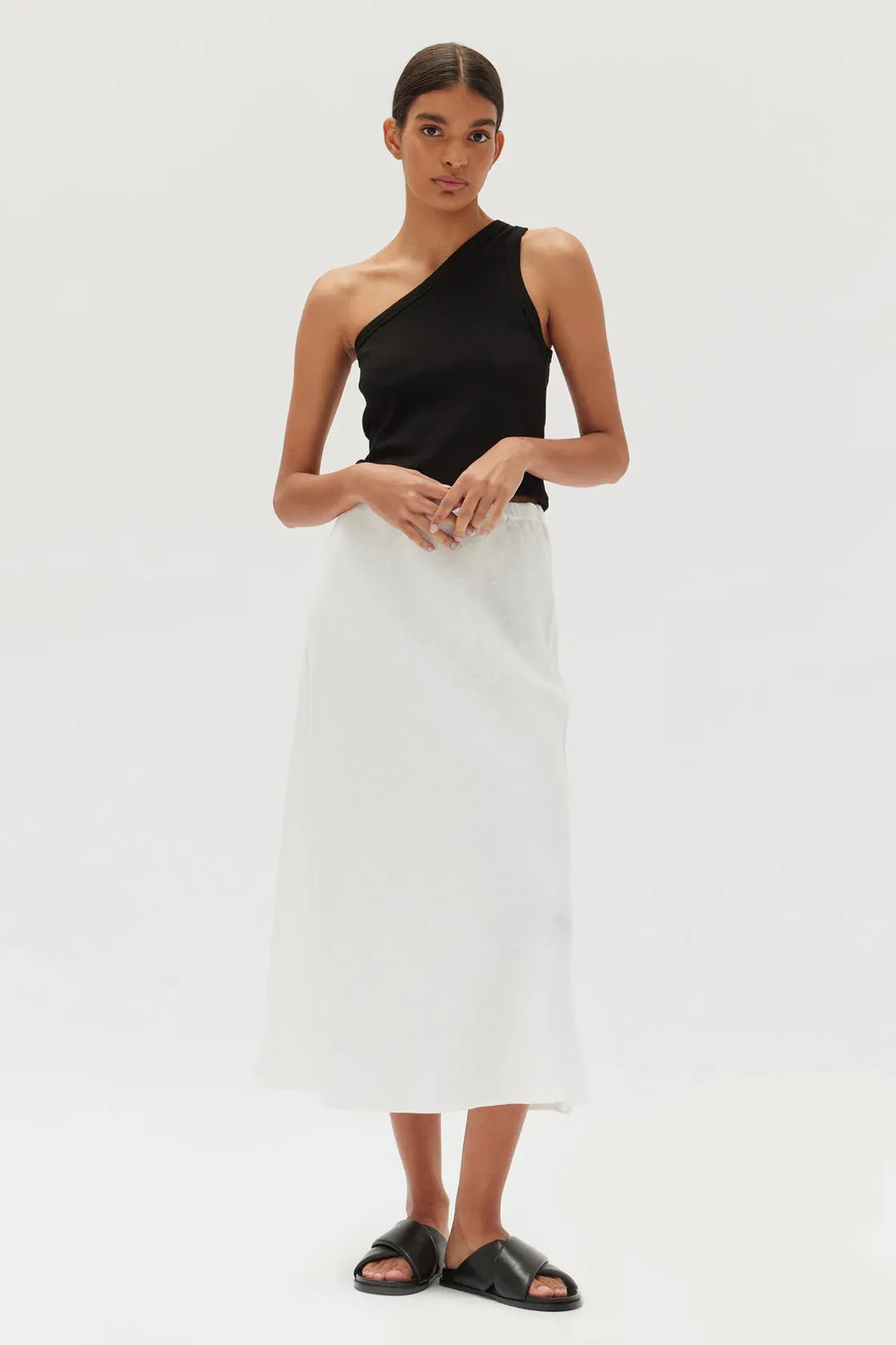 Stella Linen Bias Skirt White