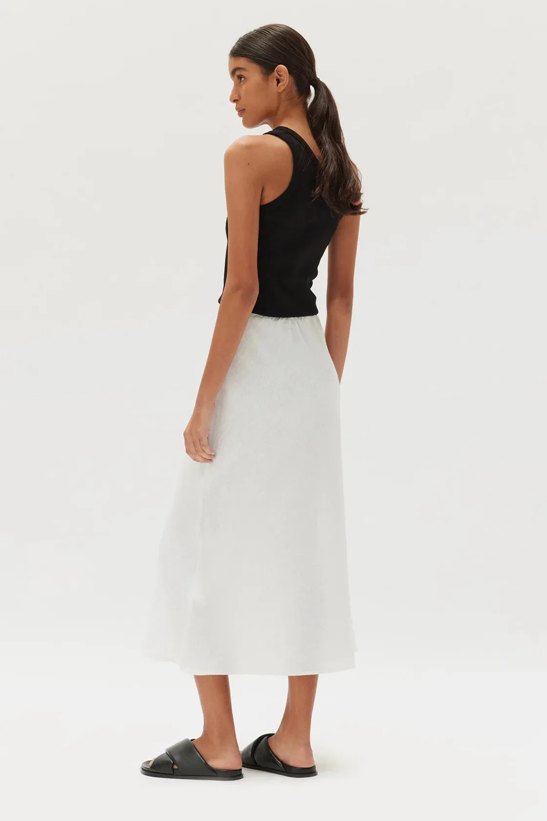 Stella Linen Bias Skirt White