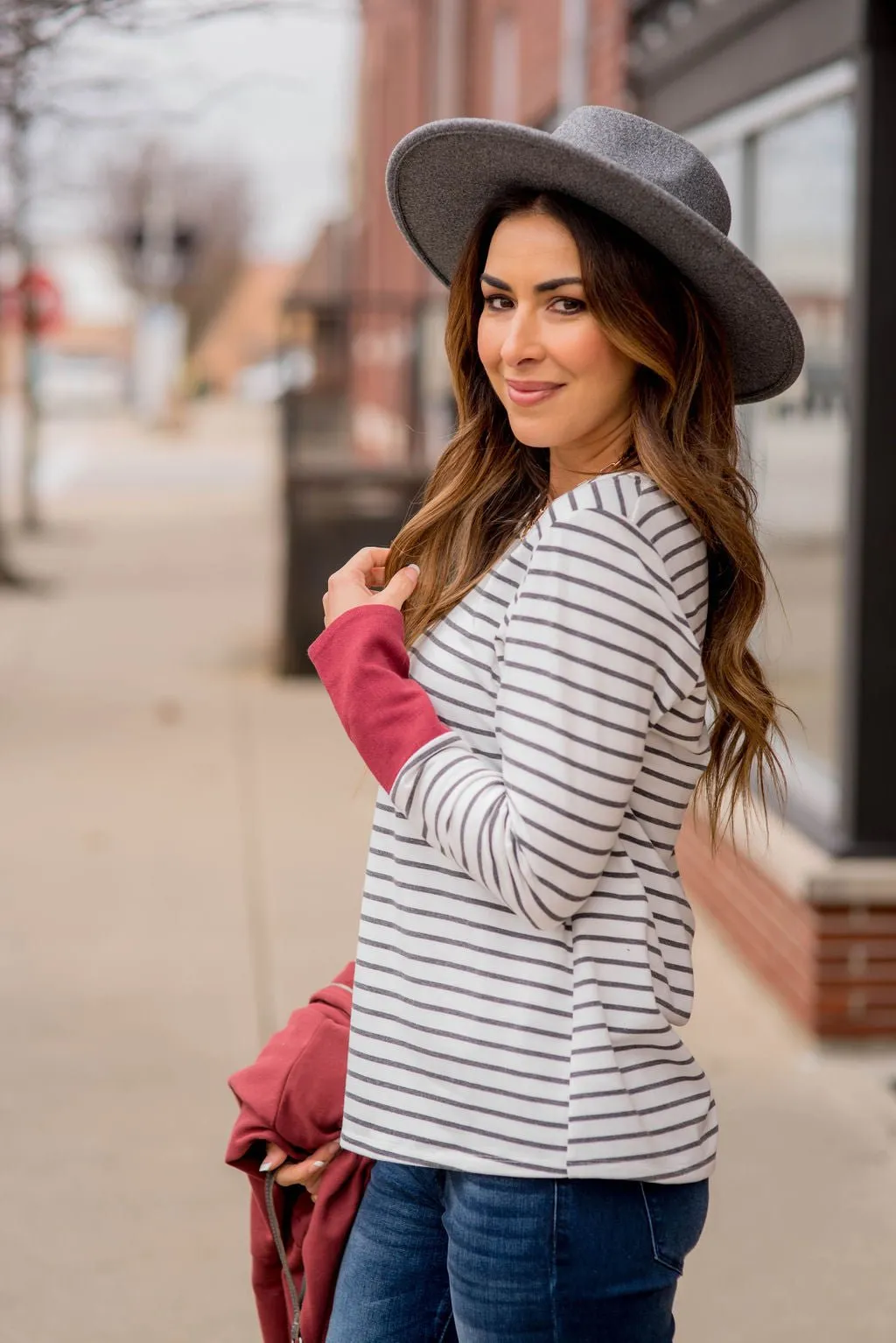 Striped Button Accent Long Sleeve