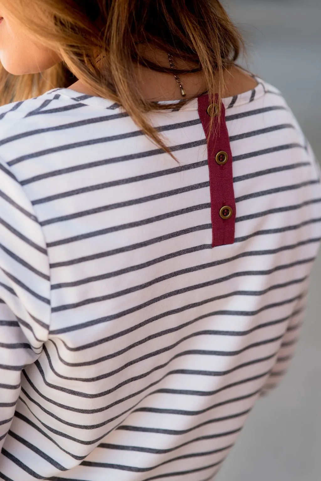 Striped Button Accent Long Sleeve