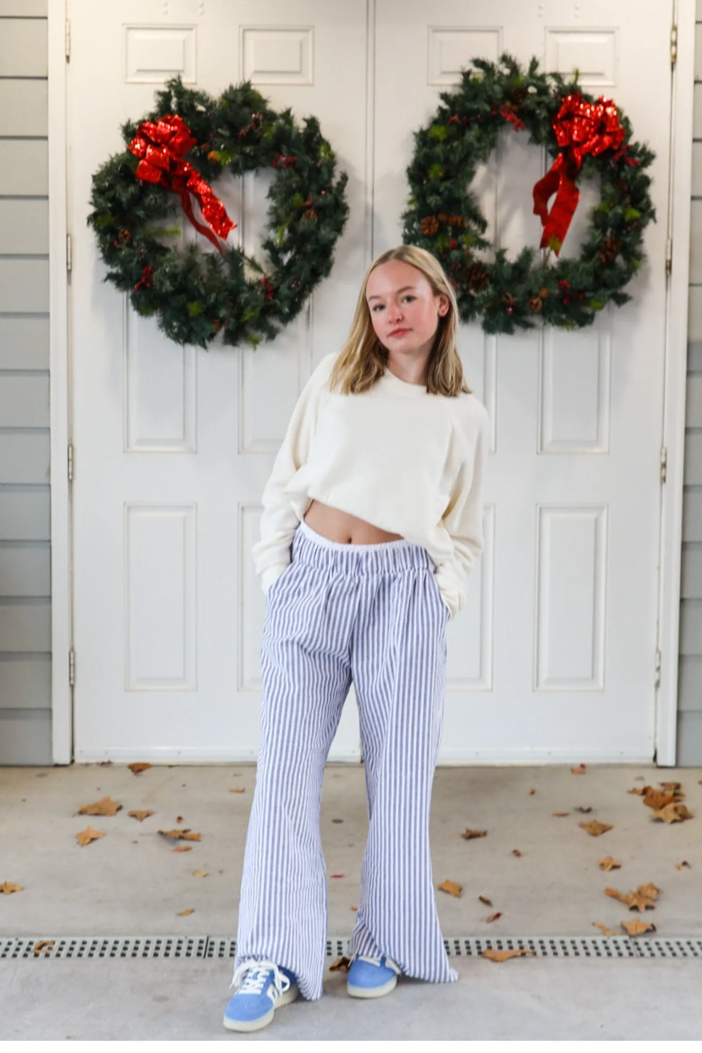 Striped Seersucker Boxer Pants in Navy