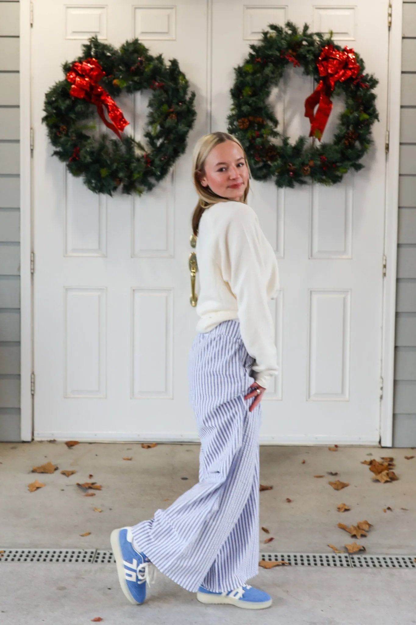 Striped Seersucker Boxer Pants in Navy