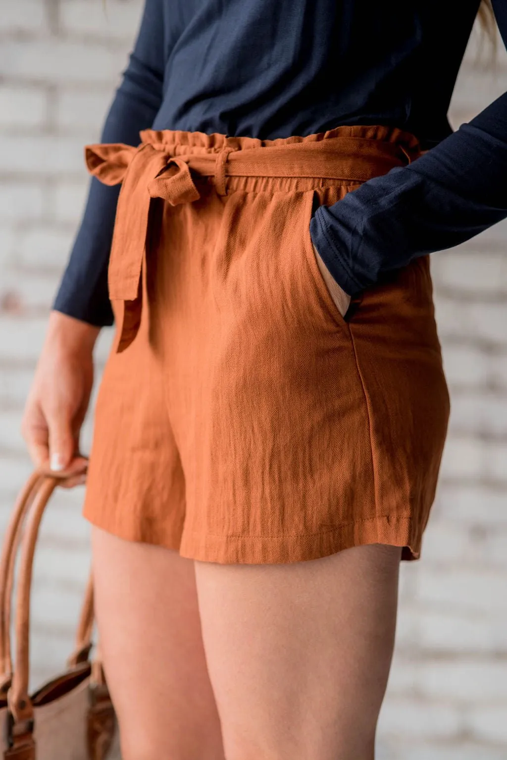 Subtle Textured Tie Waist Shorts