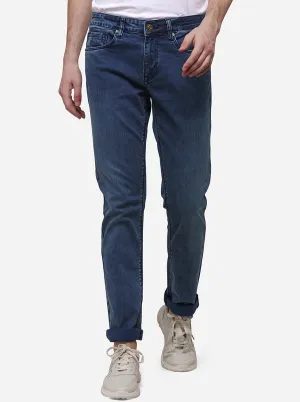 Teal Blue Narrow Fit Solid Jeans | Greenfibre