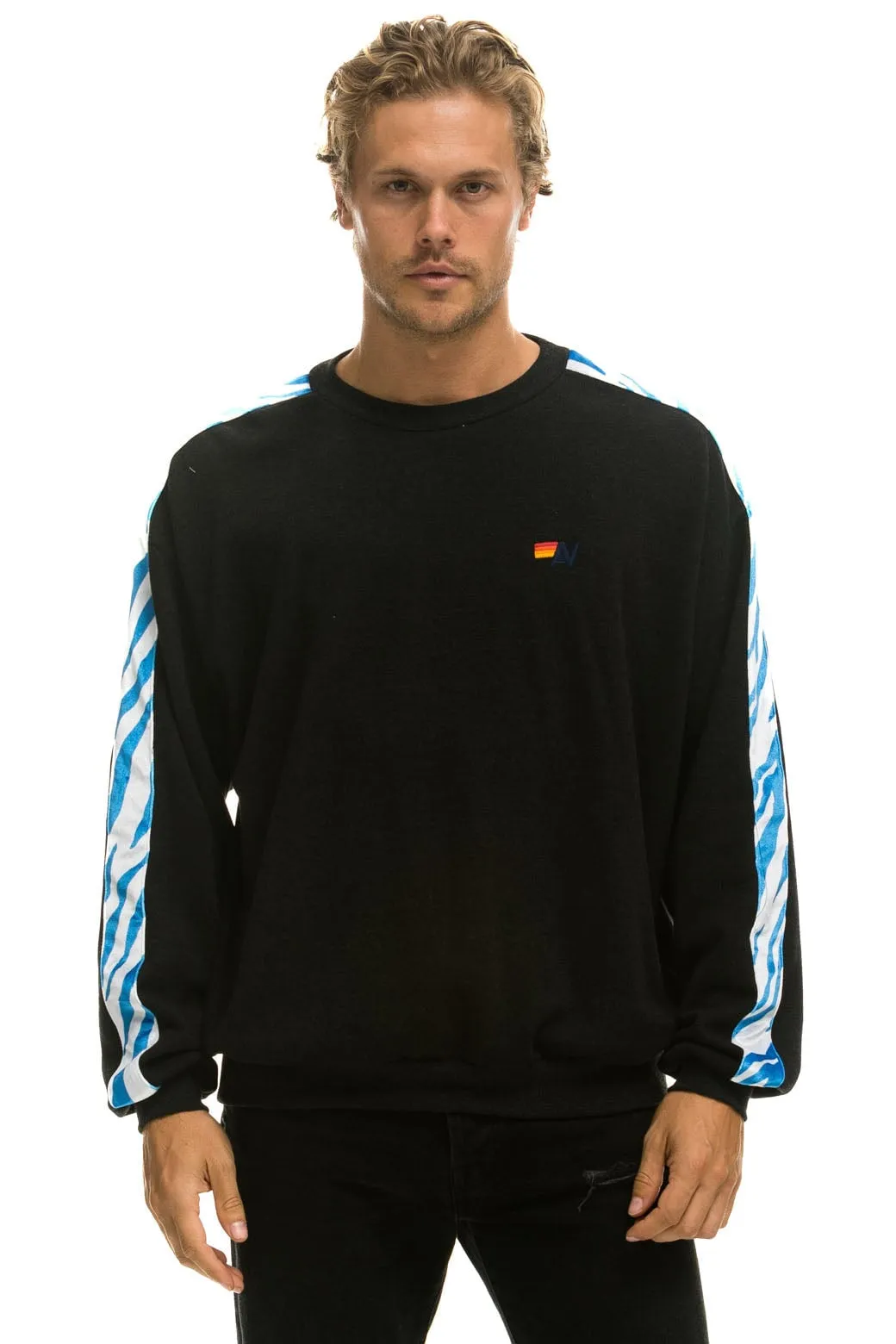 TIGER STRIPE RELAXED FIT CREW SWEATSHIRT - BLACK // BLUE TIGER