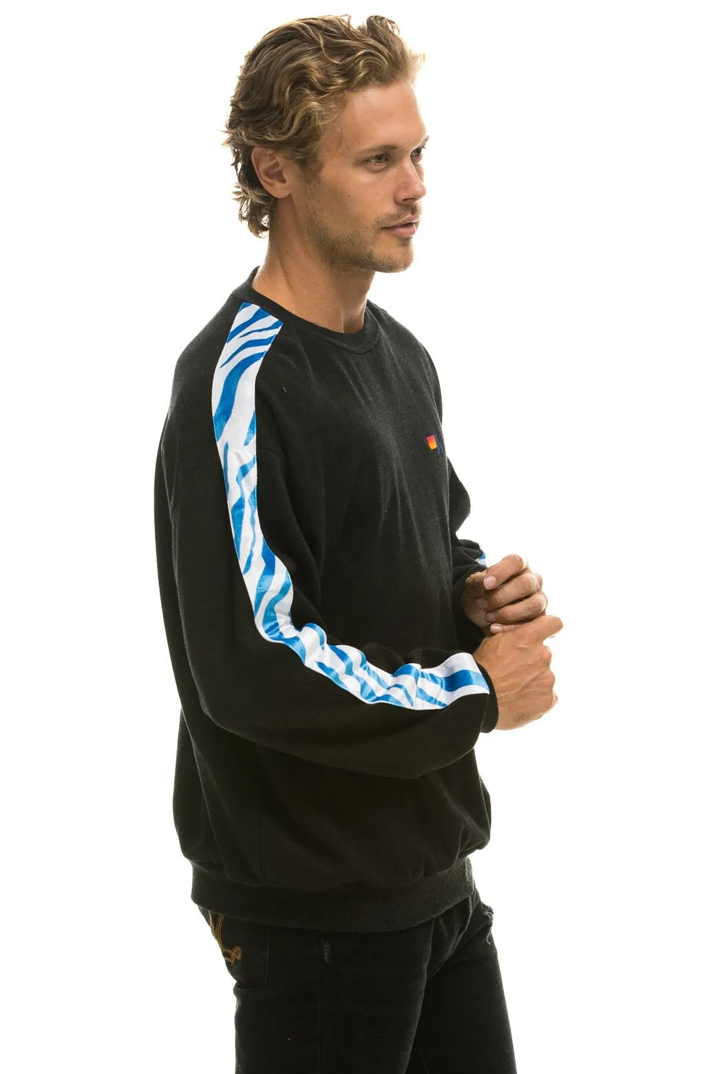 TIGER STRIPE RELAXED FIT CREW SWEATSHIRT - BLACK // BLUE TIGER