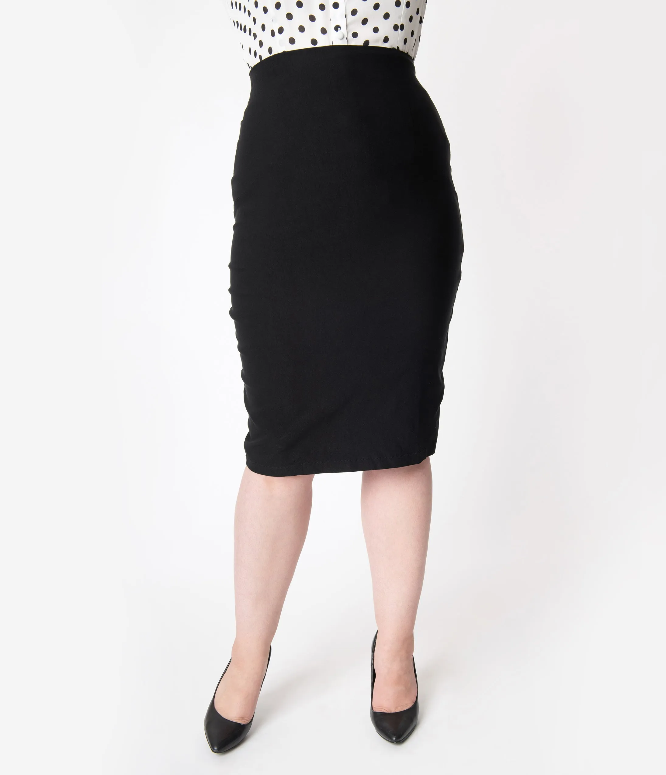 Unique Vintage Plus Size 1950s Black High Waist Tracy Wiggle Skirt