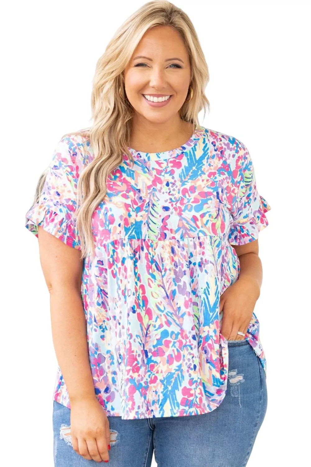 Vibrant Bright Abstract Plus Size Top