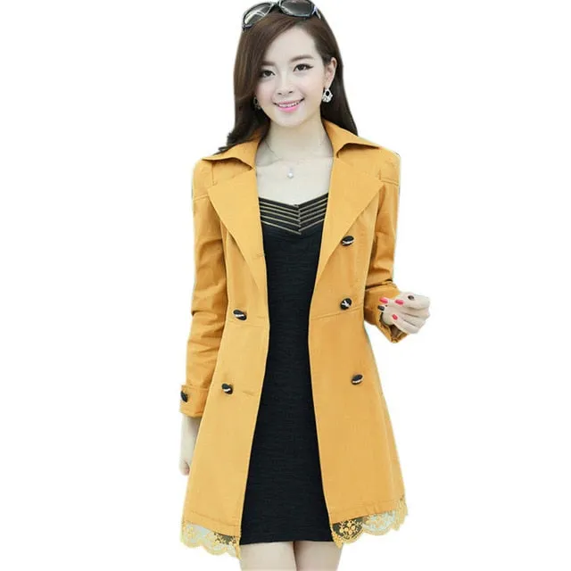 Women Fashion Loose Winter Warm Long Sleeve Button Lace Coat With Belt