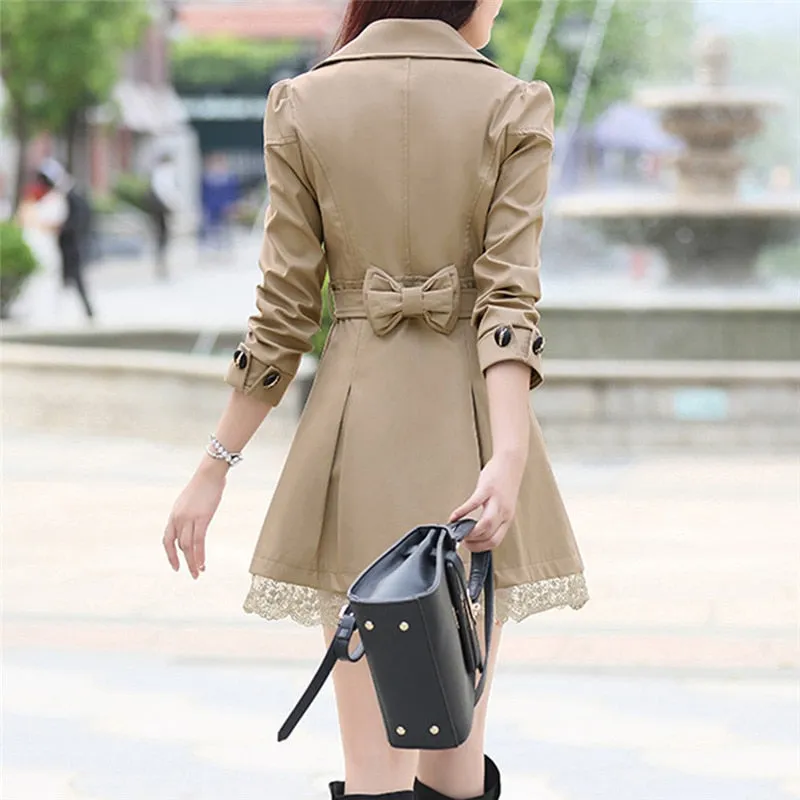 Women Fashion Loose Winter Warm Long Sleeve Button Lace Coat With Belt